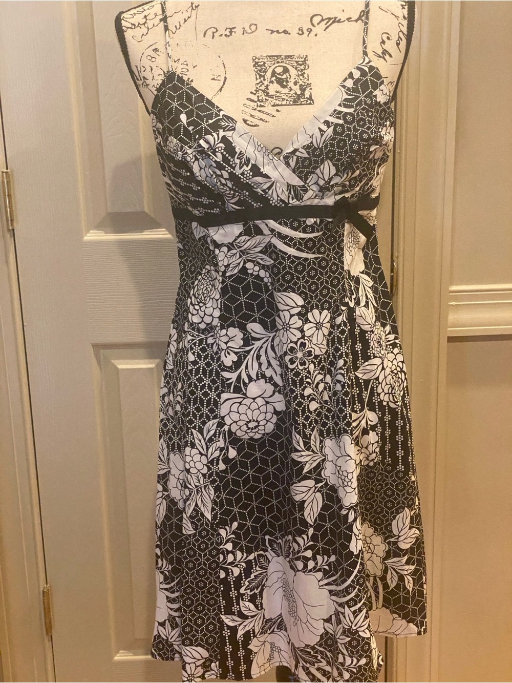 Black & White Floral Fit-and-Flare Dress